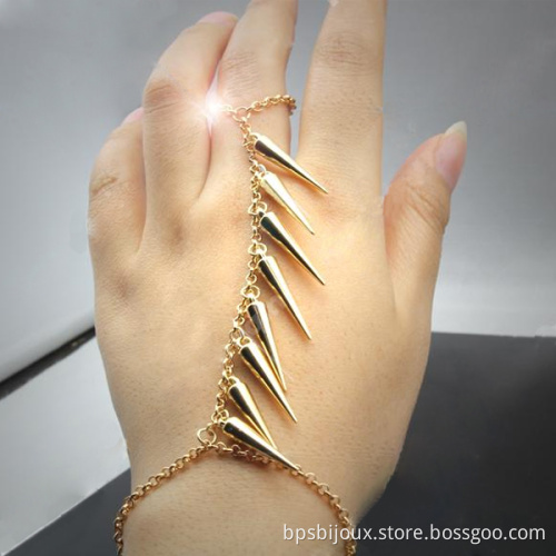 Fab Spike Bracelet Bangle Slave Chain Link Finger Ring Hand Harness Gold